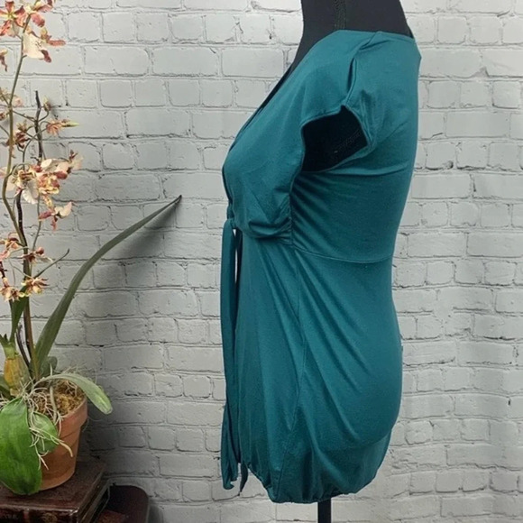 ANN TAYLOR LOFT | Blue Green Tie Front Blouse SM - Picture 2 of 5